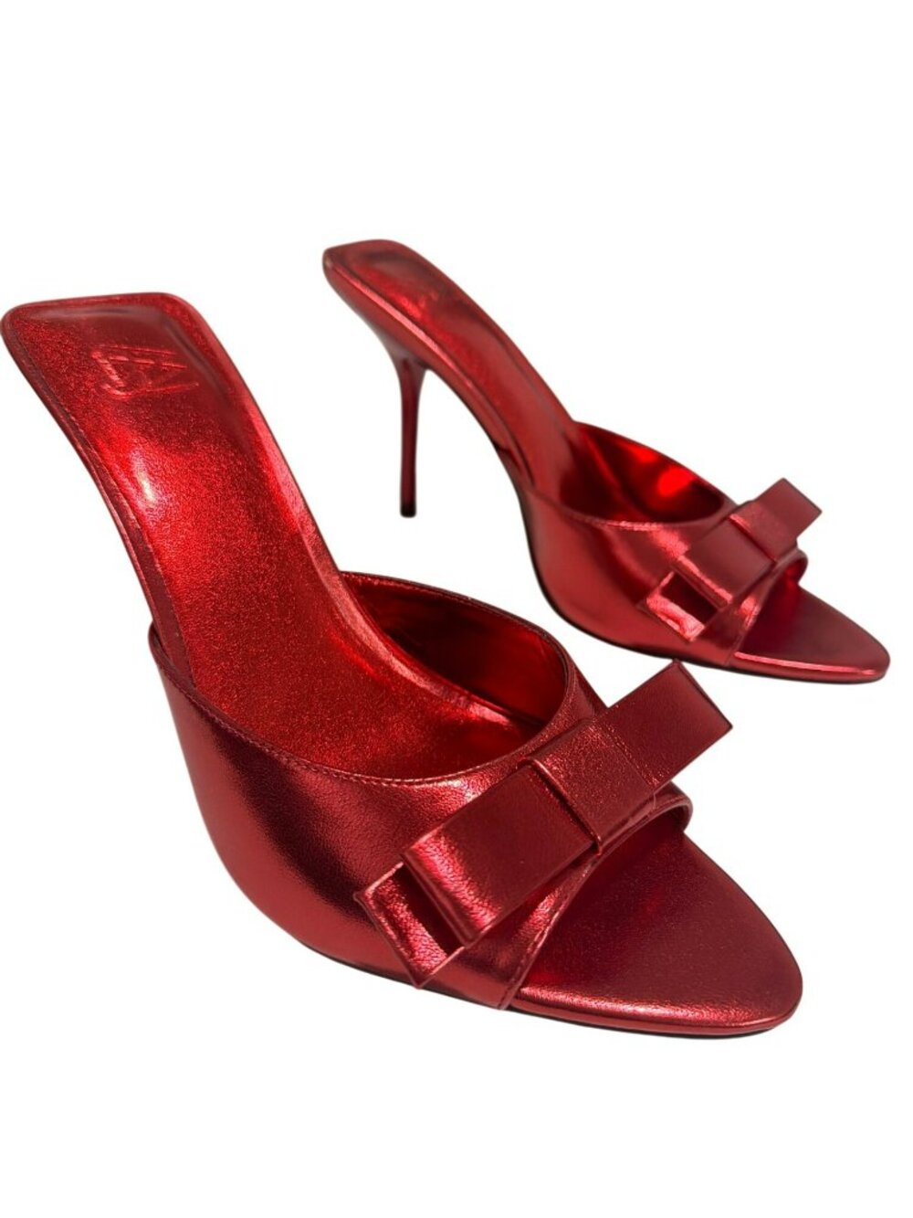 AAJ By Aminah Giselle Bow Mule Red Heels Sandals Shoes Sz 7.5 New